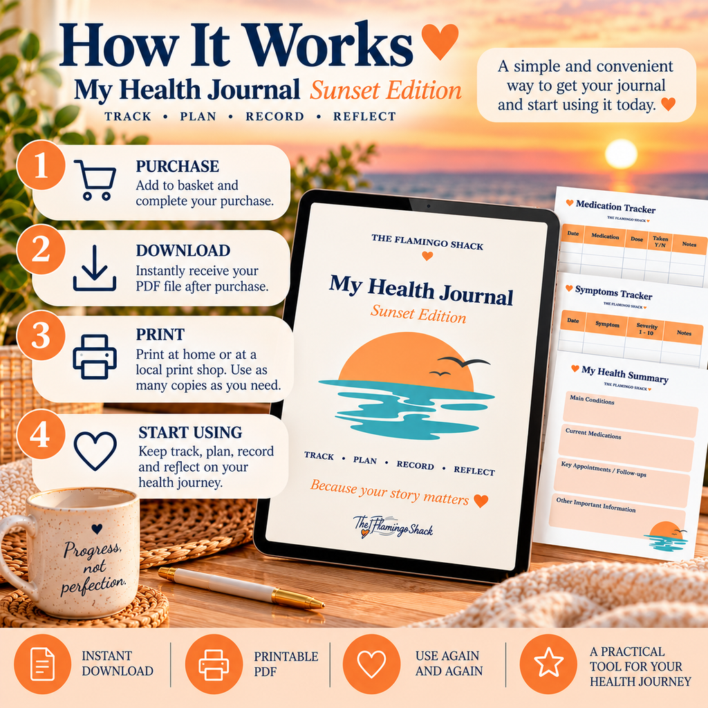 My Health Journal – Sunset Edition | Printable Digital Download