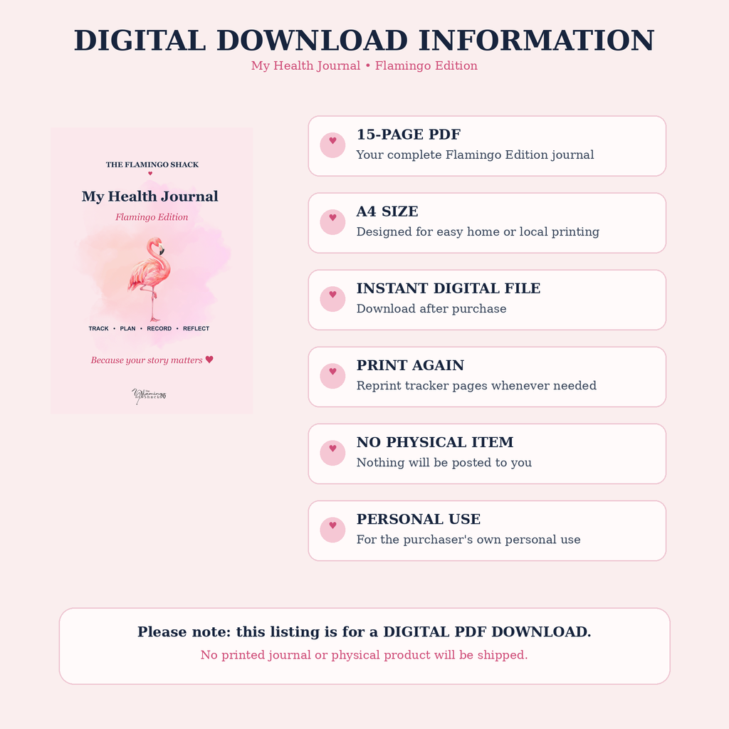 Digital Download Information – My Health Journal Flamingo Edition