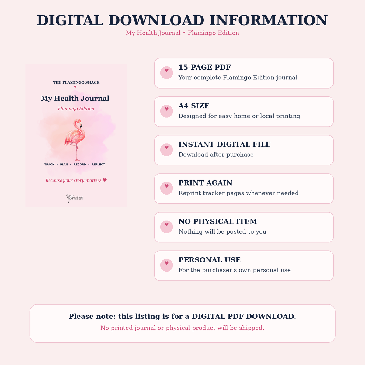 Digital Download Information – My Health Journal Flamingo Edition