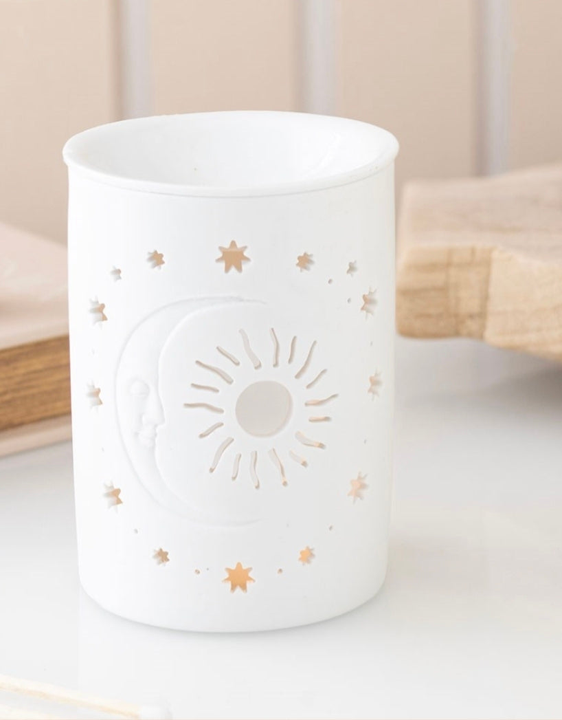White Sun and Moon Cut Out Oil and Wax Warmer